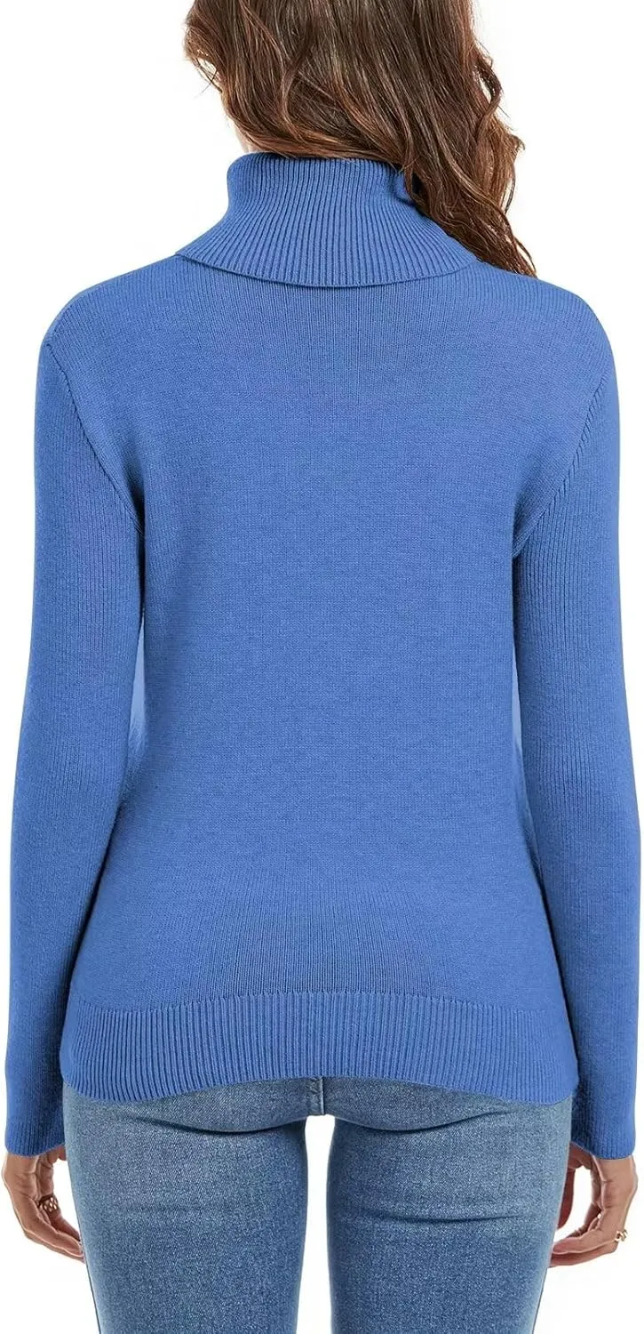 Wkior Women's Long Sleeve Turtleneck Cozy Knit Sweater Casual Loose Fashion Pullover Jumper Tops