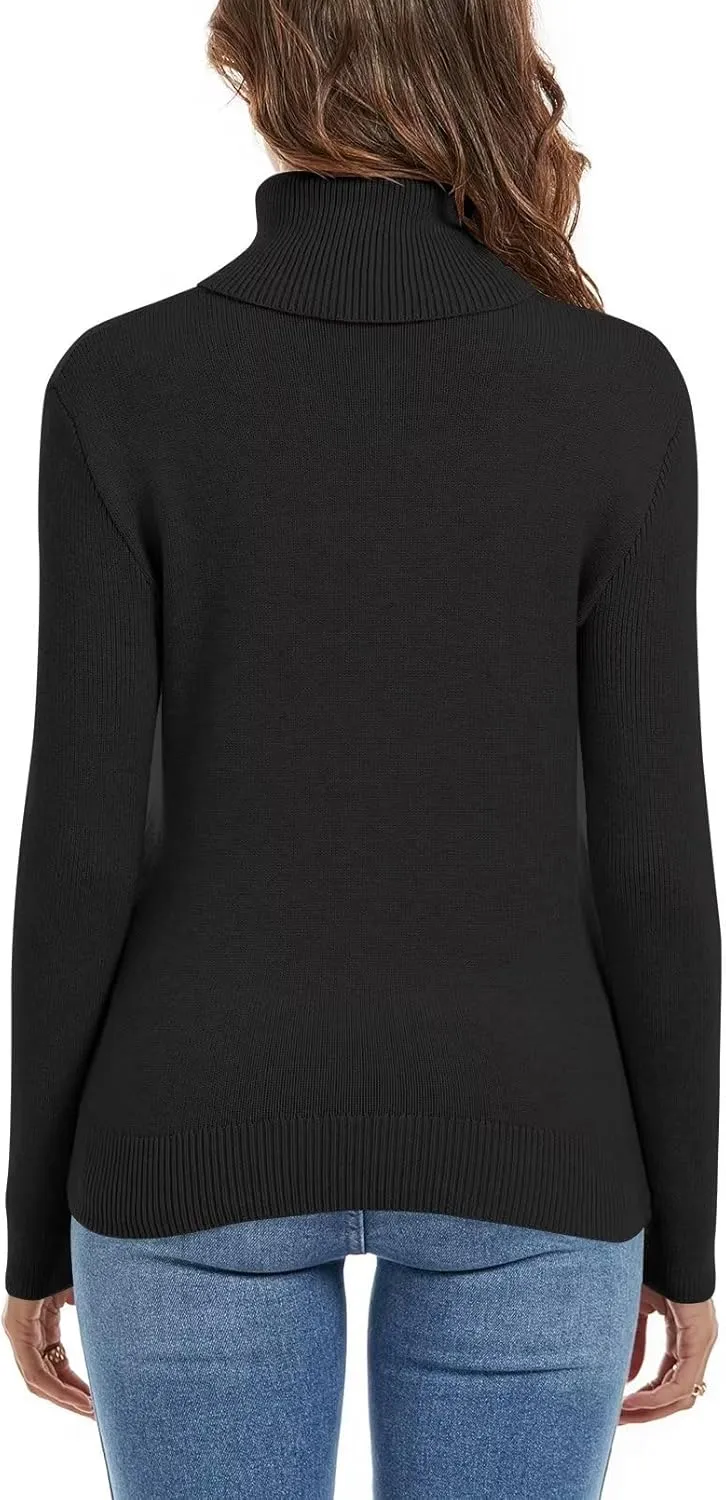Wkior Women's Long Sleeve Turtleneck Cozy Knit Sweater Casual Loose Fashion Pullover Jumper Tops