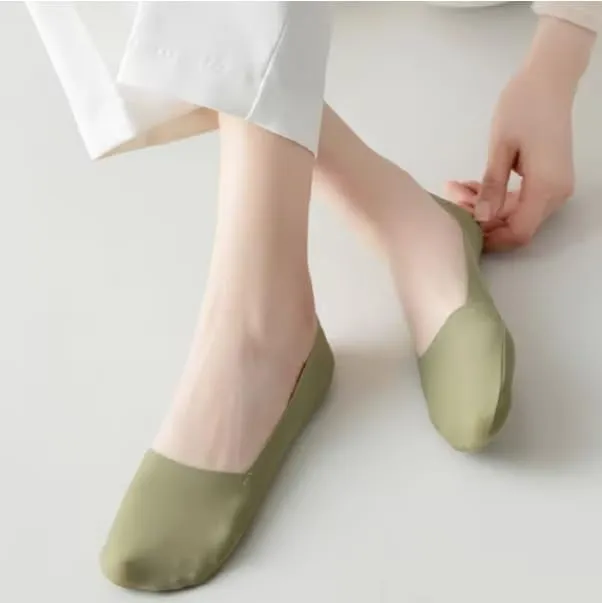 Woman Casual Non-slip Cotton No Show Socks Adsorbent Sweat Breathable Deodorant Socks green