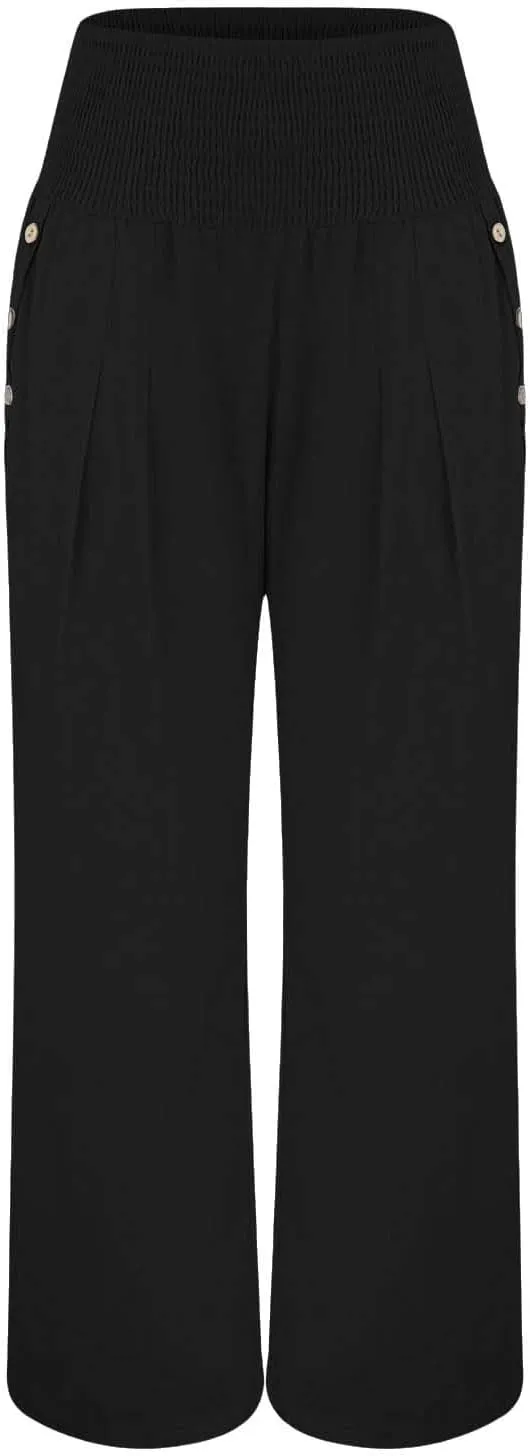 Women Beach Linen Pant Trendy Wide Leg Hawaiian Joggers Boho Flowy Trouser Office Work Relax Fit Palazzo Casual Pants