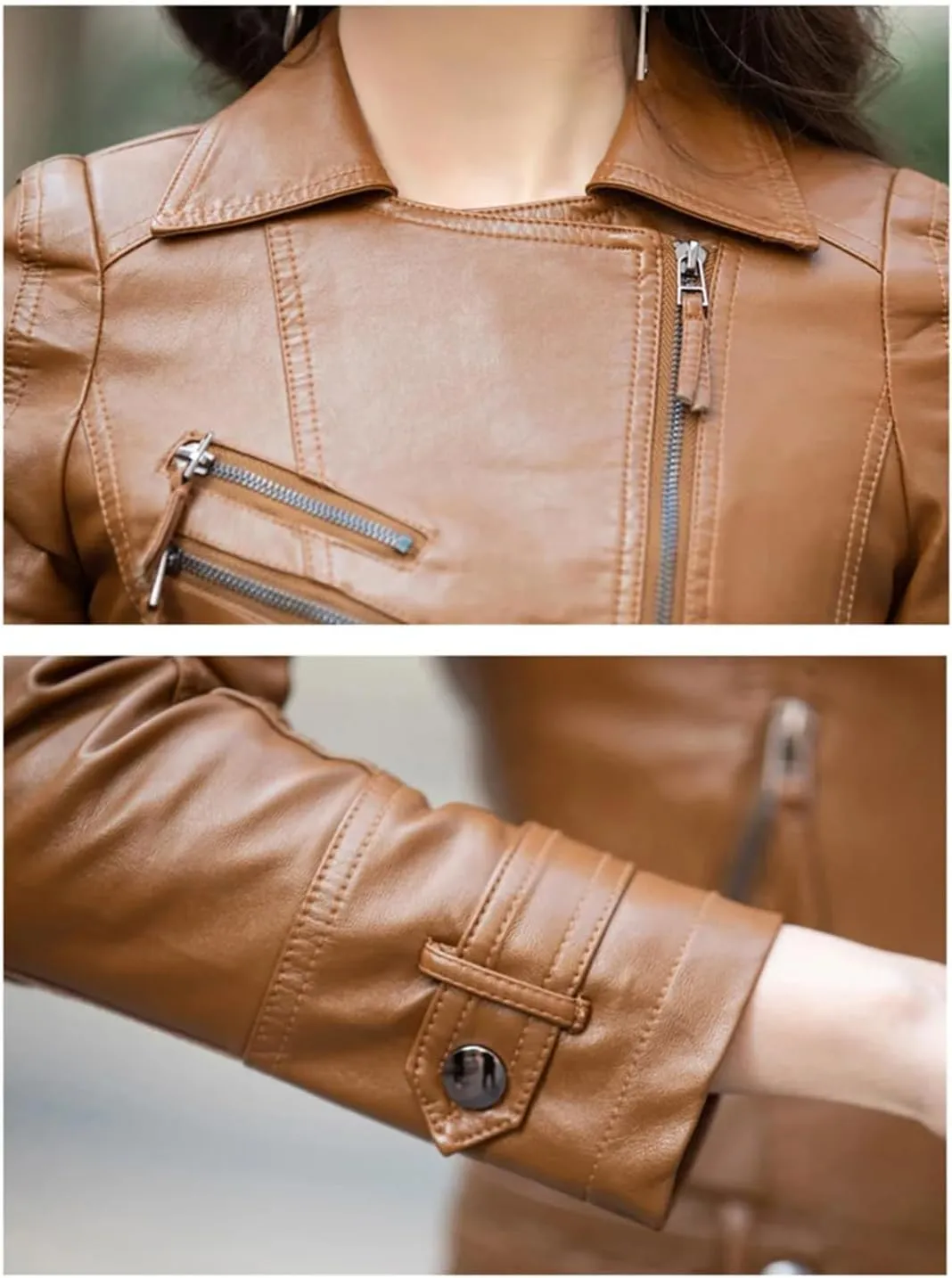 Women Biker Leather Jacket Spring Autumn Casual Fashion Turn-Down Collar Slim Short Coat Split Leather Moto Jacket