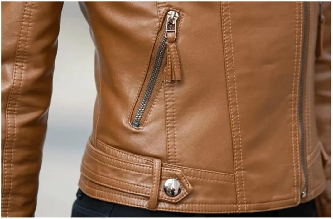 Women Biker Leather Jacket Spring Autumn Casual Fashion Turn-Down Collar Slim Short Coat Split Leather Moto Jacket