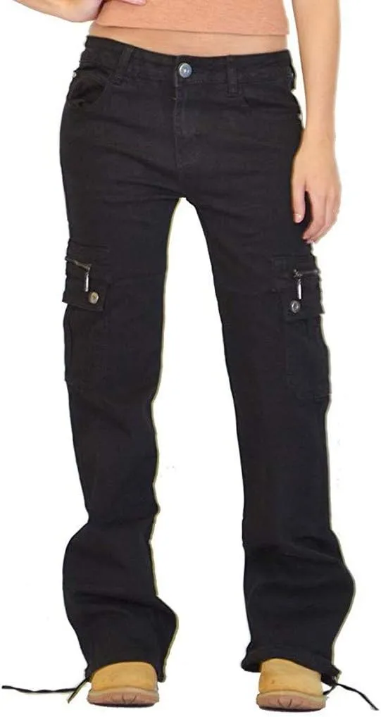 Women Cargo Jeans Street Hip Hop Y2K Multi-Pocket Palazzo Trendy Denim Pant Belt Button Zipper Casual Streetwear Pant