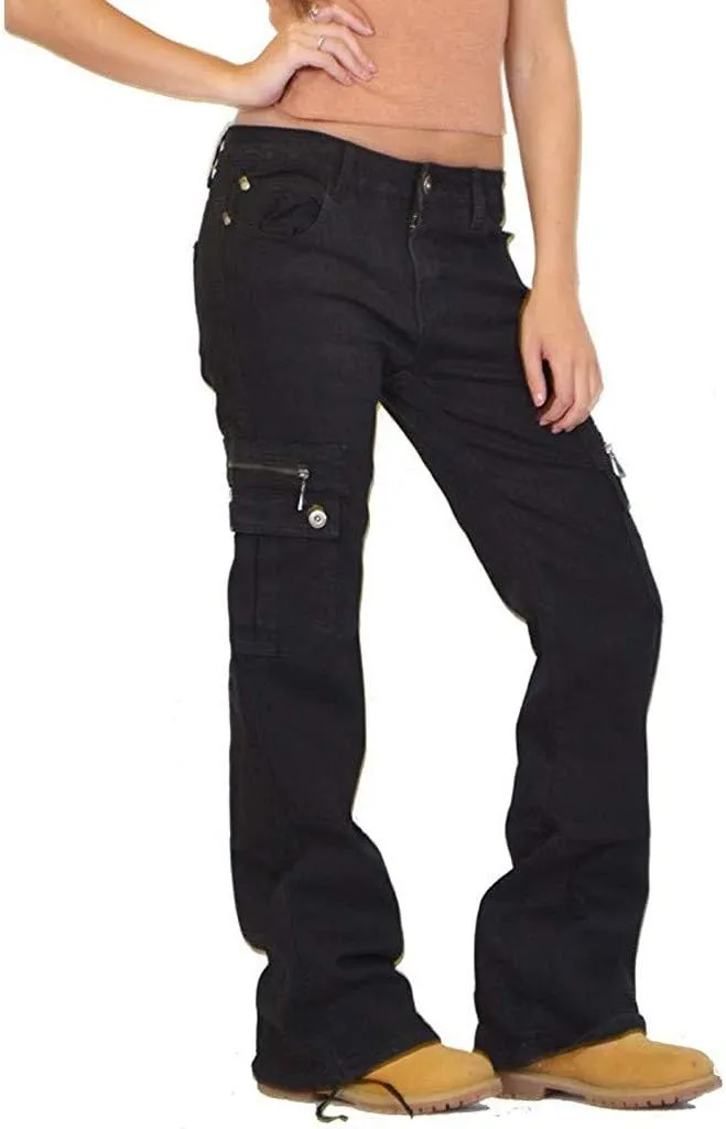 Women Cargo Jeans Street Hip Hop Y2K Multi-Pocket Palazzo Trendy Denim Pant Belt Button Zipper Casual Streetwear Pant