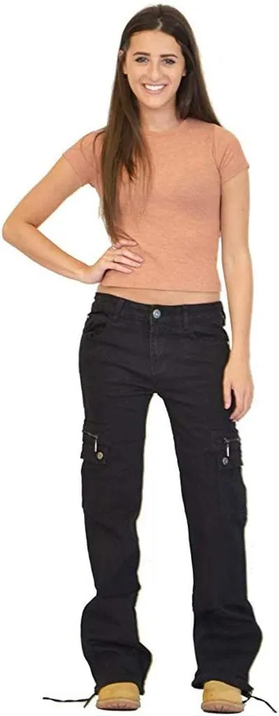 Women Cargo Jeans Street Hip Hop Y2K Multi-Pocket Palazzo Trendy Denim Pant Belt Button Zipper Casual Streetwear Pant
