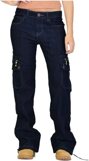 Women Cargo Jeans Street Hip Hop Y2K Multi-Pocket Palazzo Trendy Denim Pant Belt Button Zipper Casual Streetwear Pant