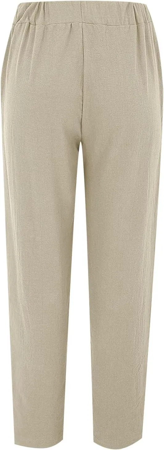 Women Casual Breathable Loose Fit Pants Trendy Summer Linen Trouser Plus Size Office Elegant Ankle-Length Casual Pant