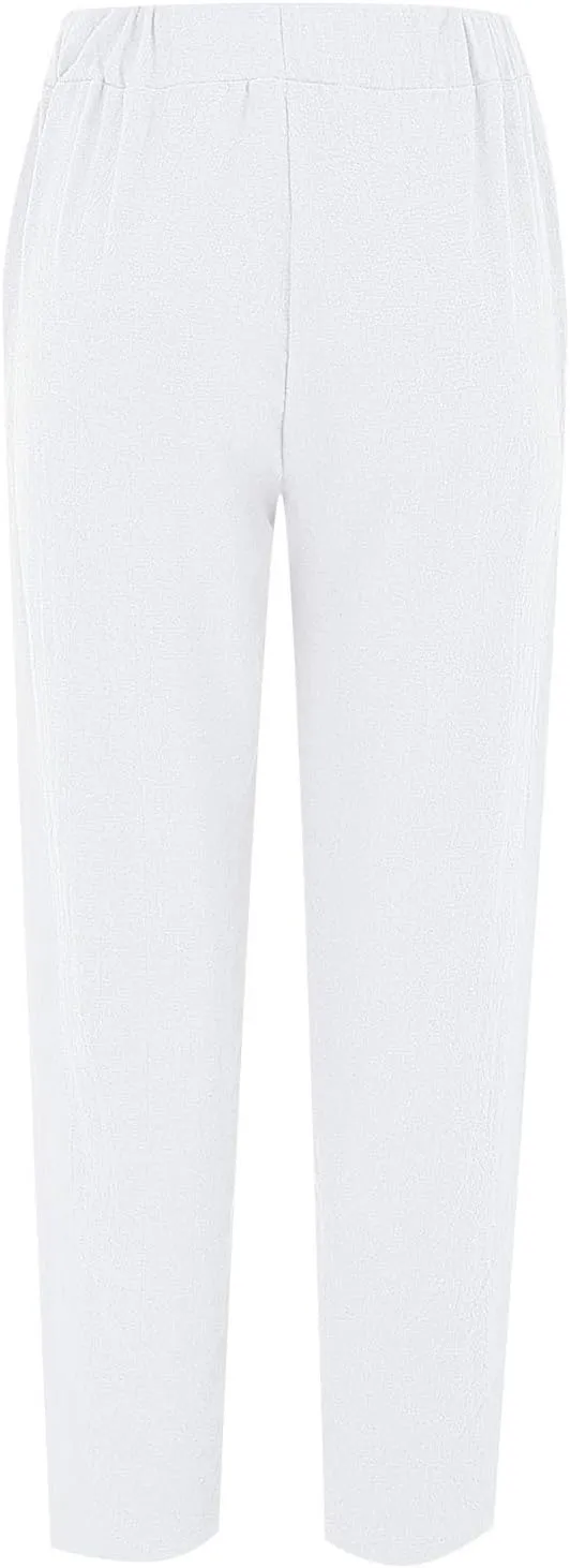 Women Casual Breathable Loose Fit Pants Trendy Summer Linen Trouser Plus Size Office Elegant Ankle-Length Casual Pant