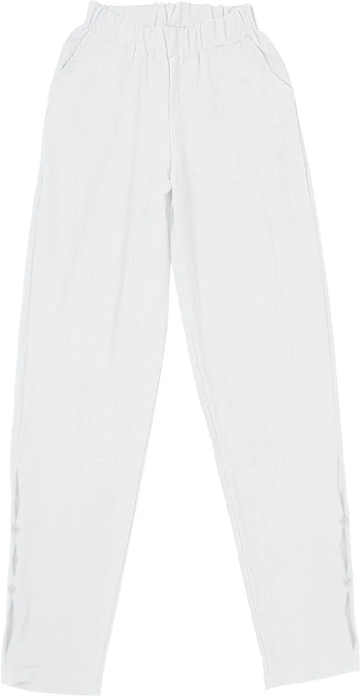 Women Casual Breathable Loose Fit Pants Trendy Summer Linen Trouser Plus Size Office Elegant Ankle-Length Casual Pant