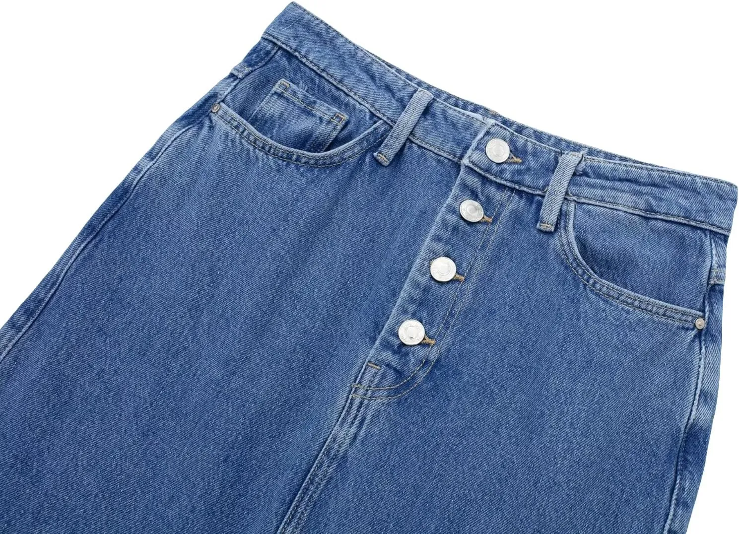 Women Casual High Waisted Denim Maxi Skirts Vintage Frayed Hem Split A-Line Long Jean Skirts with Pockets