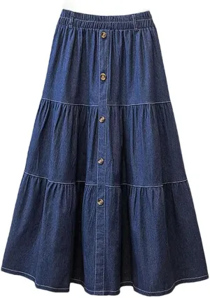 Women Elastic Waist Solid Skirts Fashion Denim Skirt A-Line Work Overskirts Casual Loose Holiday Jupe