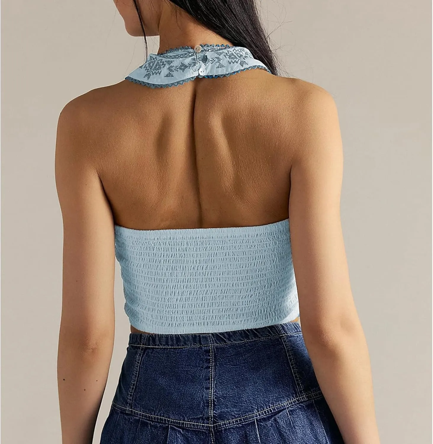 Women Floral Print Halter Neck Top Sexy Deep V Neck Backless Crop Vest Summer Outfit Sleeveless Streetwear Tank Top