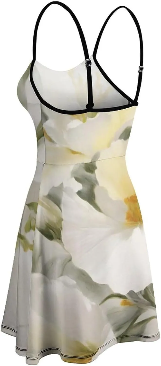 Women Girls U-Neck Sleeveless Flared Midi Dress for Party Holiday Beach