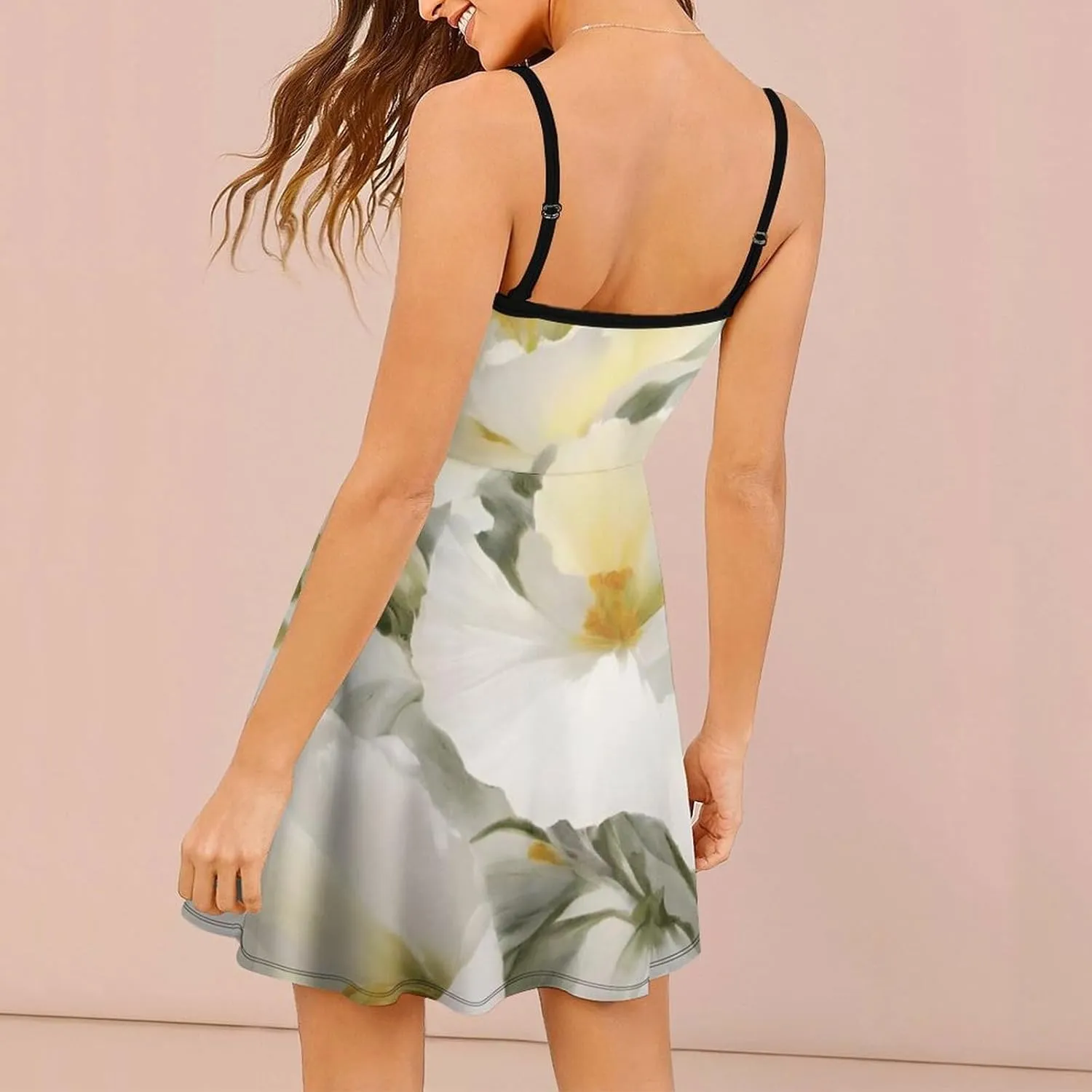 Women Girls U-Neck Sleeveless Flared Midi Dress for Party Holiday Beach