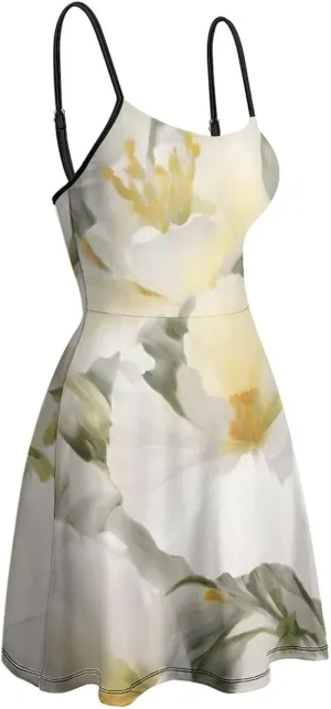 Women Girls U-Neck Sleeveless Flared Midi Dress for Party Holiday Beach