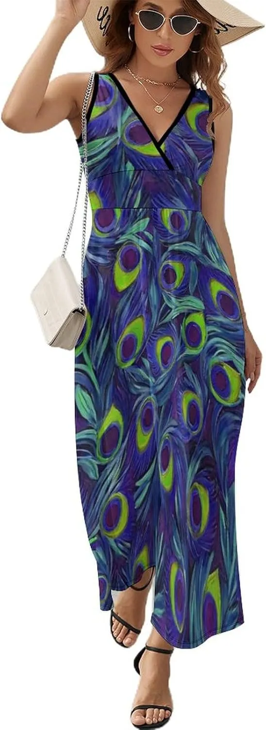 Women Girls V-Neck Sleeveless Flared Midi Dress for Party Holiday Beach