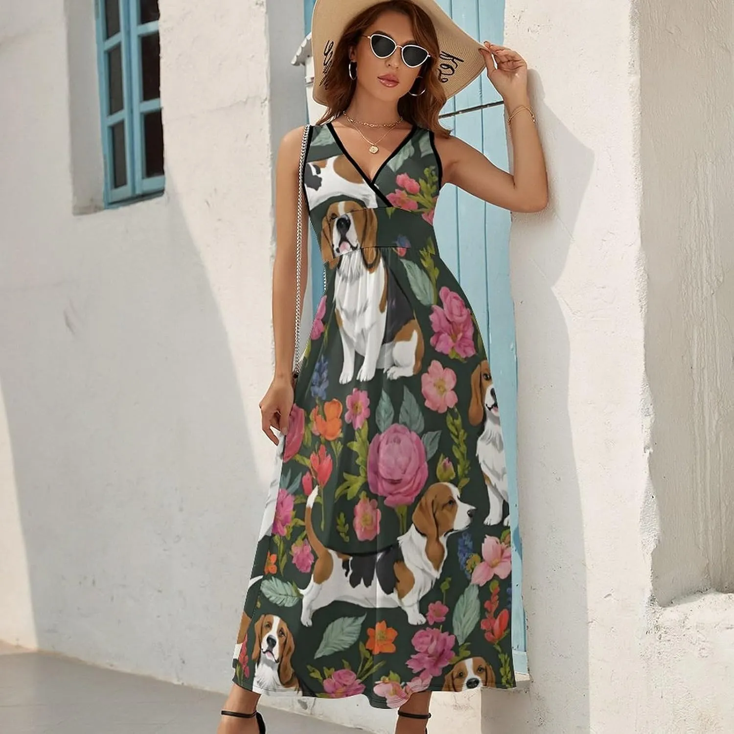 Women Girls V-Neck Sleeveless Swing Dress for Party Holiday Beach