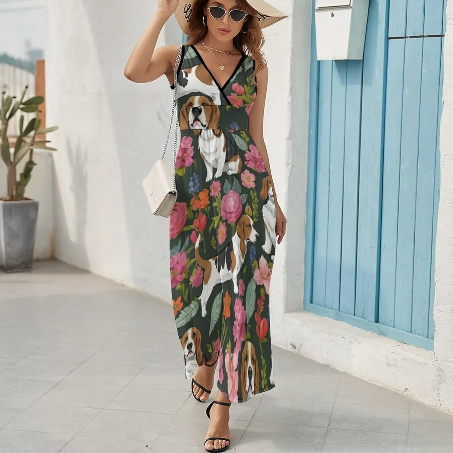 Women Girls V-Neck Sleeveless Swing Dress for Party Holiday Beach