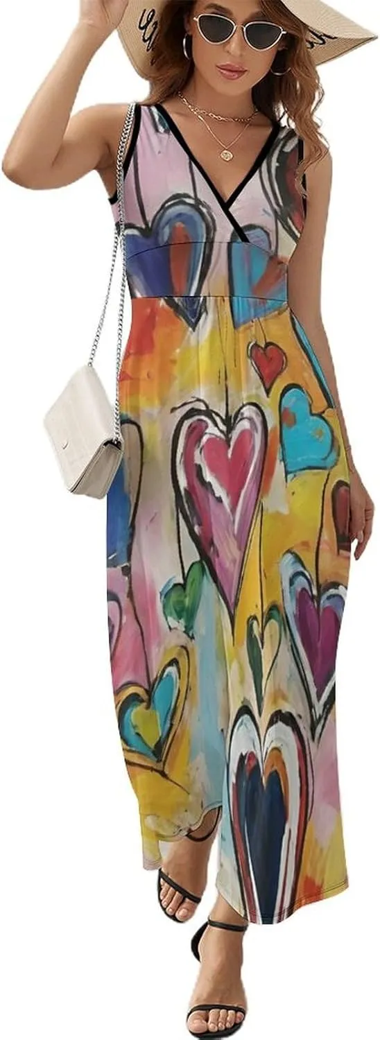 Women Girls V-Neck Sleeveless Swing Dress for Party Holiday Beach