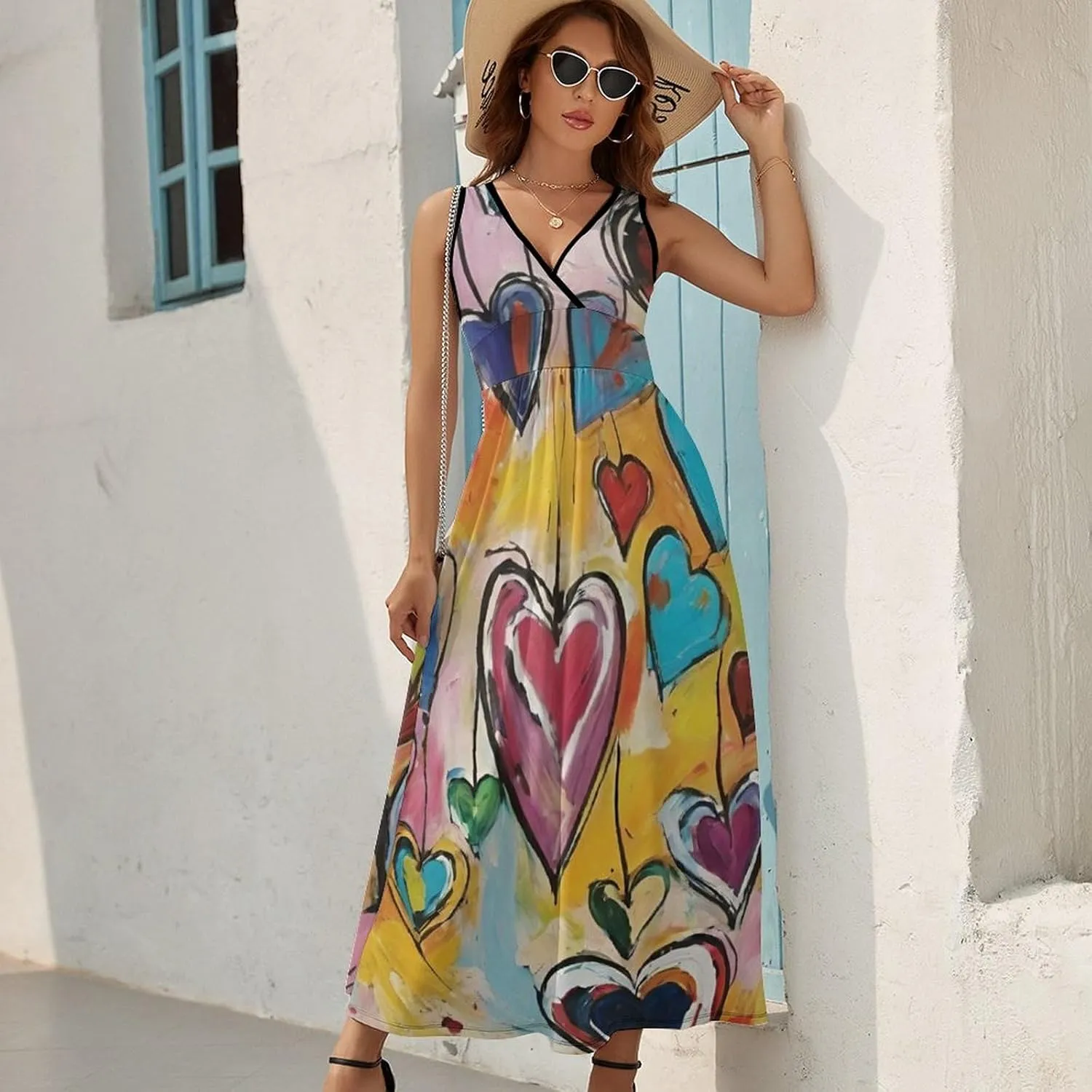 Women Girls V-Neck Sleeveless Swing Dress for Party Holiday Beach