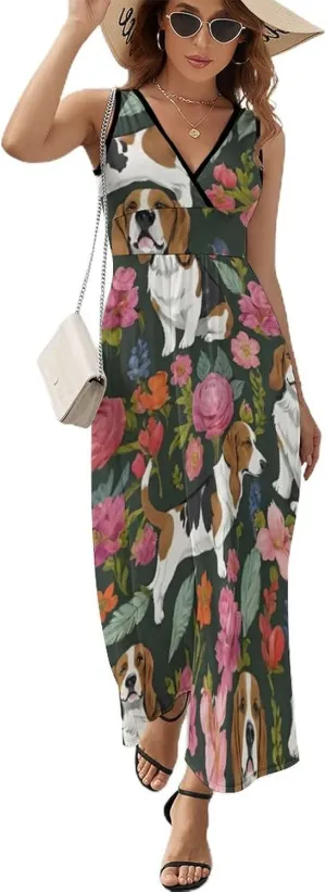 Women Girls V-Neck Sleeveless Swing Dress for Party Holiday Beach