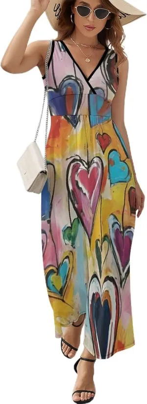 Women Girls V-Neck Sleeveless Swing Dress for Party Holiday Beach