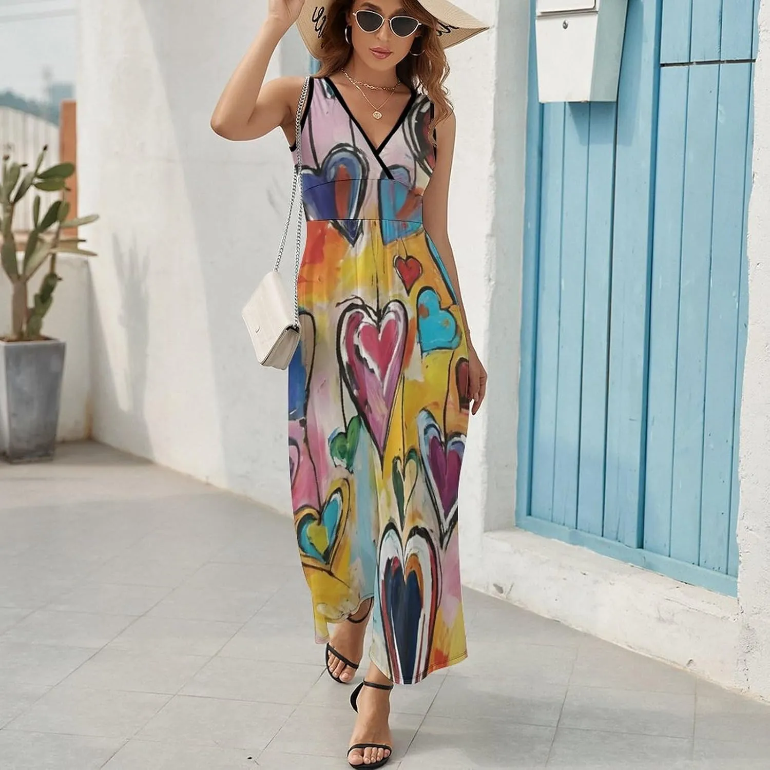 Women Girls V-Neck Sleeveless Swing Dress for Party Holiday Beach