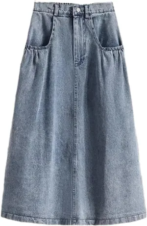 Women High Waist Denim Skirt Summer Vintage Solid Loose A-Line Midi Skirts