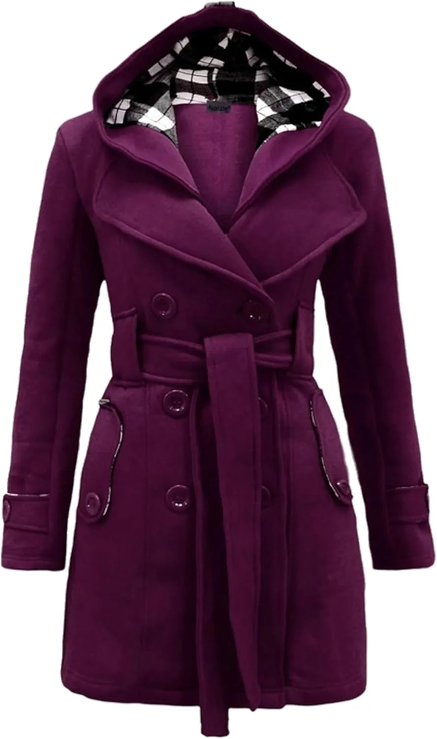 Women Hooded Thick Trench Coat Long Sleeve Basic Jacket Commuting with Pockets Elegant Coat