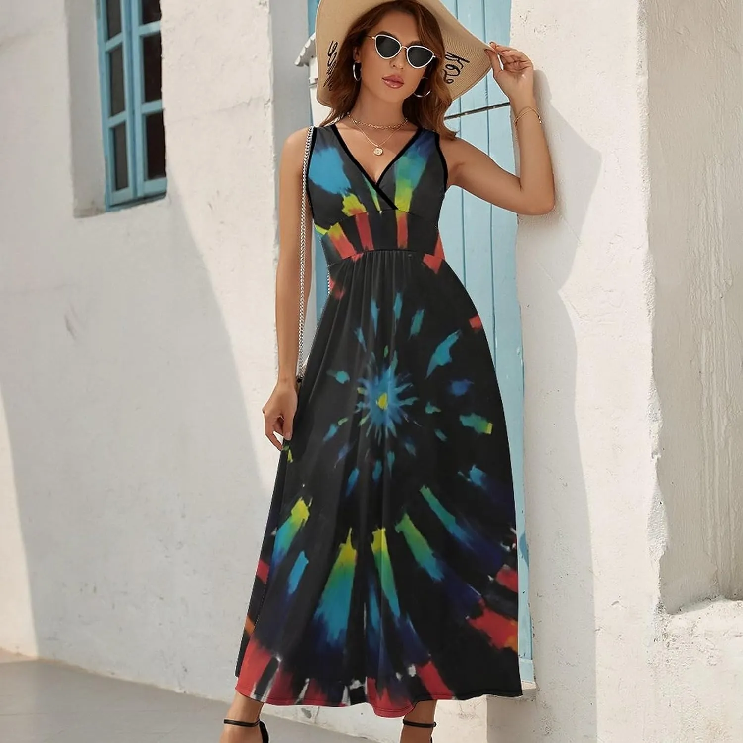 Women Ladies Casual Summer Flared Midi Dress for Vacation Party Wedding