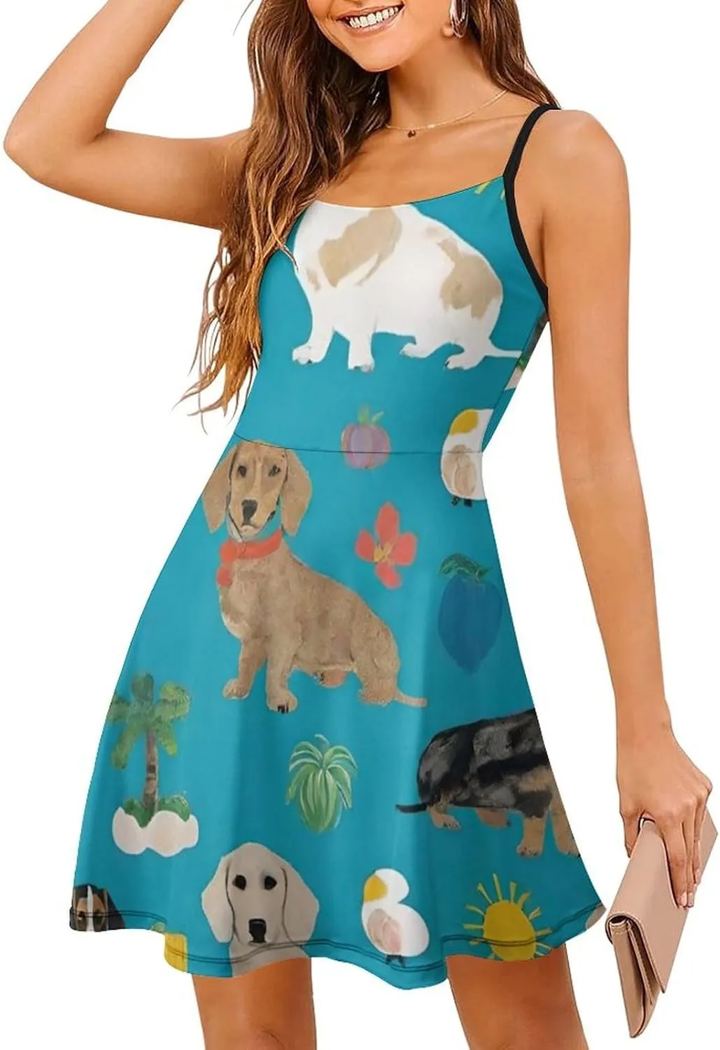 Women Ladies Casual Summer Flared Midi Dress for Vacation Party Wedding