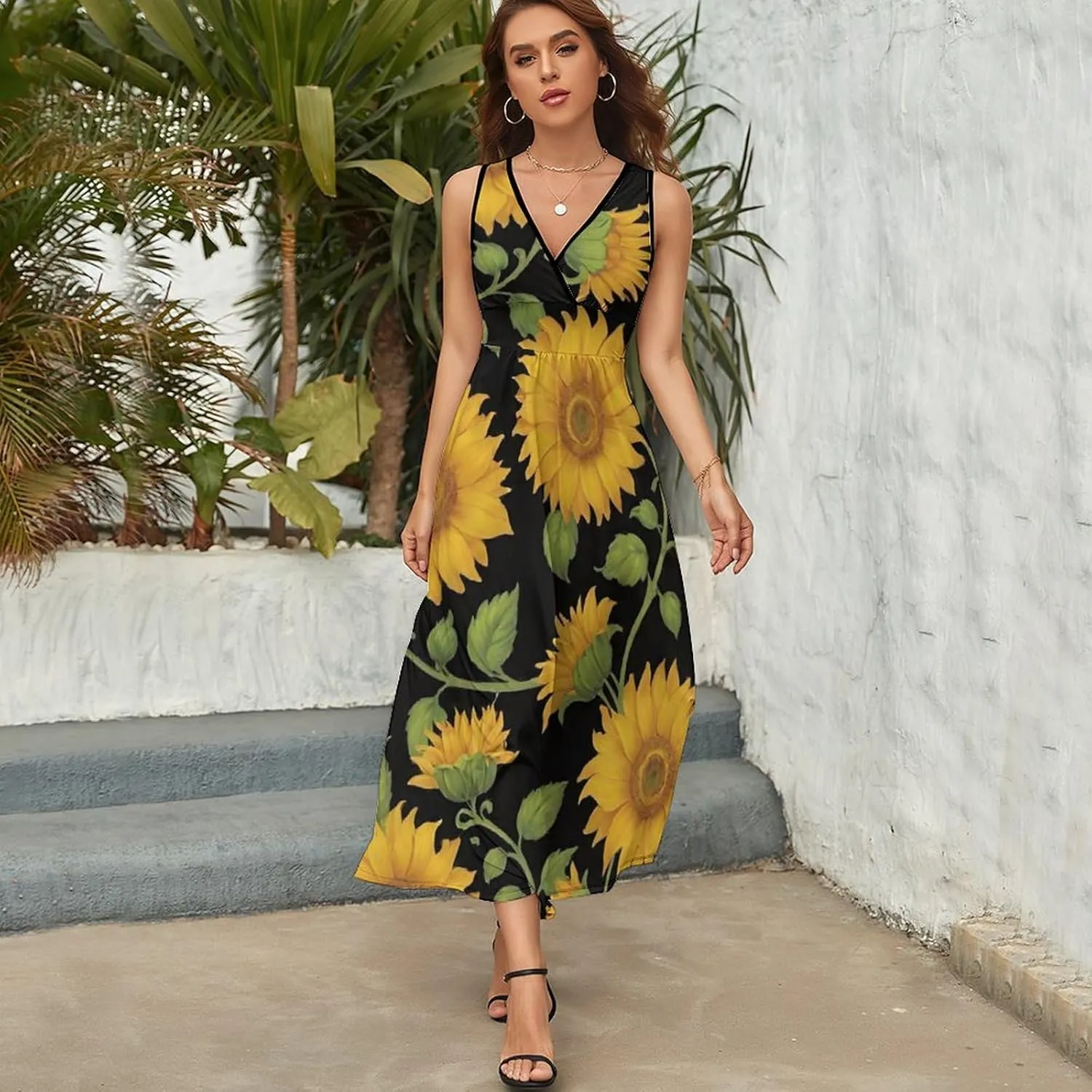 Women Ladies Sleeveless Midi Tank Dress for Party Holiday Beach
