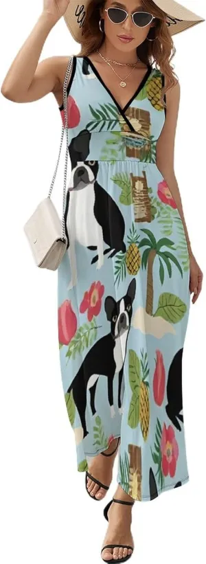Women Ladies Sleeveless Midi Tank Dress for Vacation Party Wedding