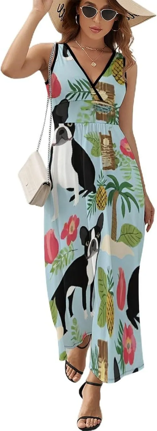 Women Ladies Sleeveless Midi Tank Dress for Vacation Party Wedding