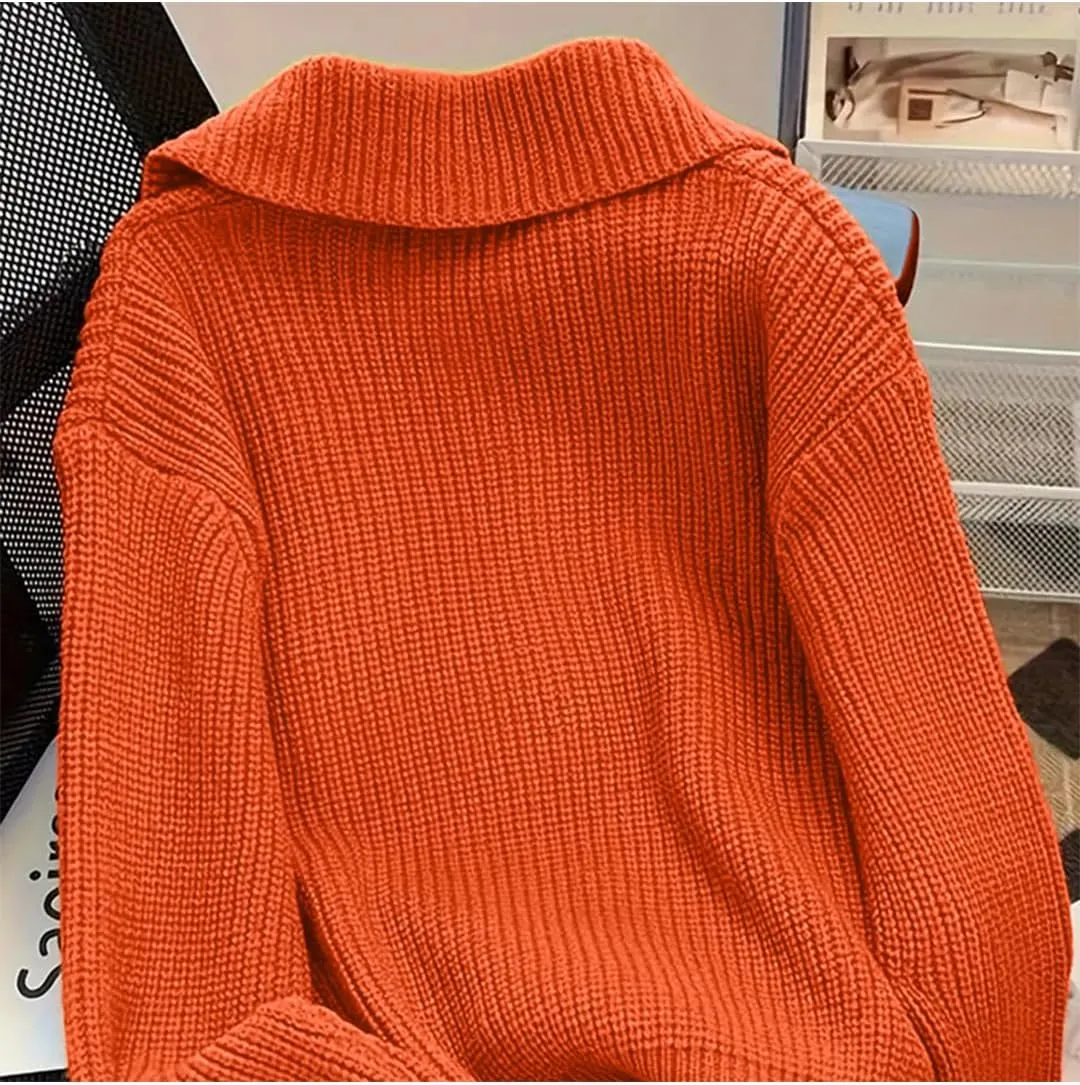 Women Open Front Knit Sweater Long Sleeve Cardigan Sweater Casual Loose Button Lapel Cardigan Coat