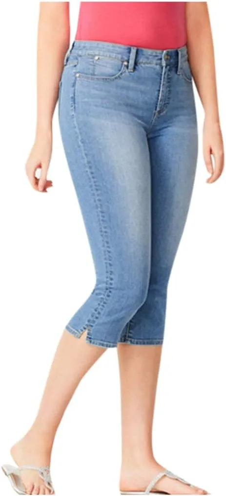 Women Plus Size Slim Jeans Stretch Tummy Control 3/4 Length Tight Calf Denim Pant Summer Office Relax Casual Trousers
