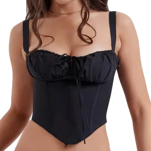 Women Sexy Lace Patchwork Crop Top Spaghetti Strap Push Up Bustier Tank Top Backless Summer Aesthetic Cami Top