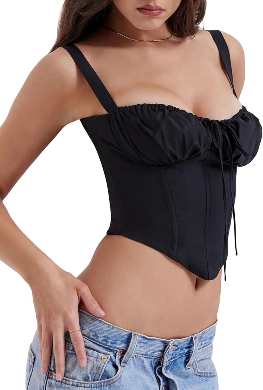 Women Sexy Lace Patchwork Crop Top Spaghetti Strap Push Up Bustier Tank Top Backless Summer Aesthetic Cami Top