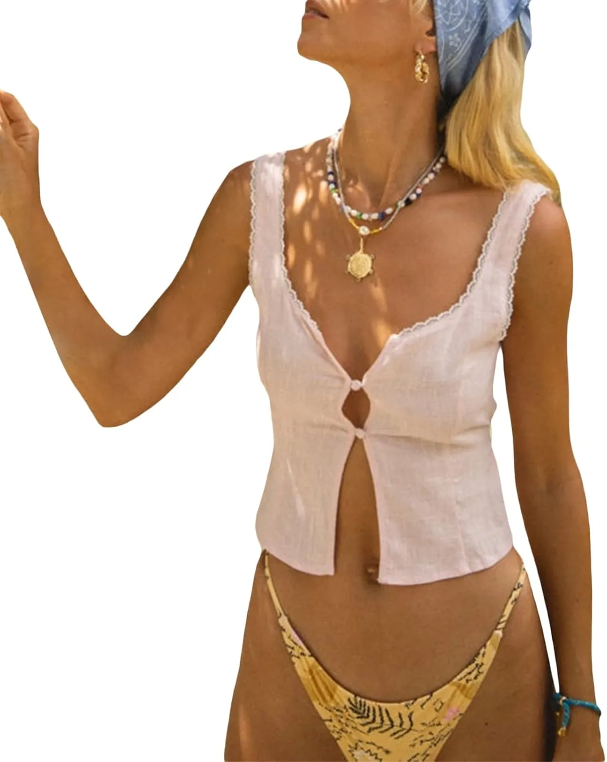 Women Sexy Lace Patchwork Crop Top Spaghetti Strap Push Up Bustier Tank Top Backless Summer Aesthetic Cami Top