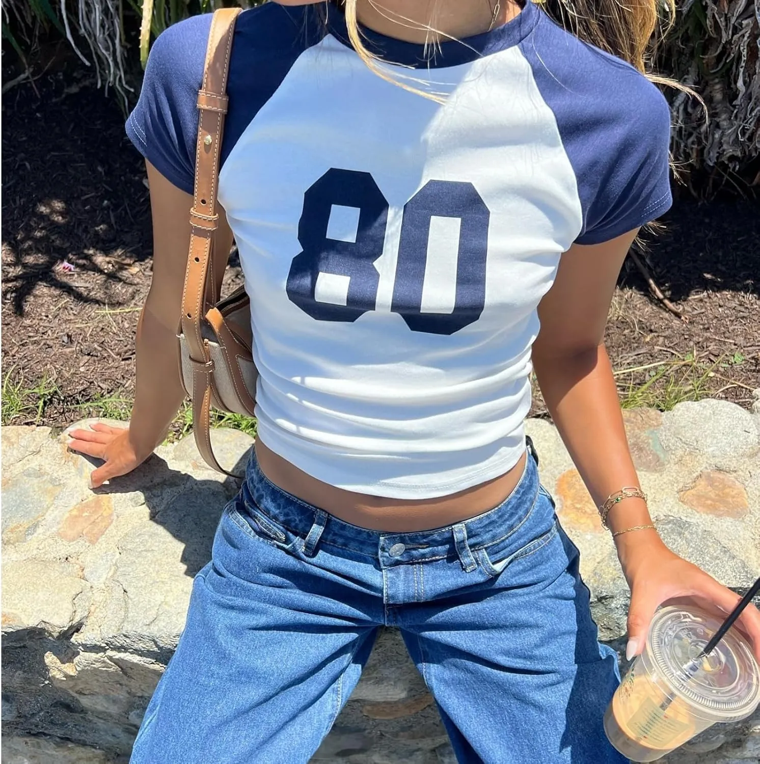 Women Short Sleeve Jersey Crop Tops Vintage 90s Y2k Baby Tees Crewneck Number Graphic Slim Fit T-Shirts