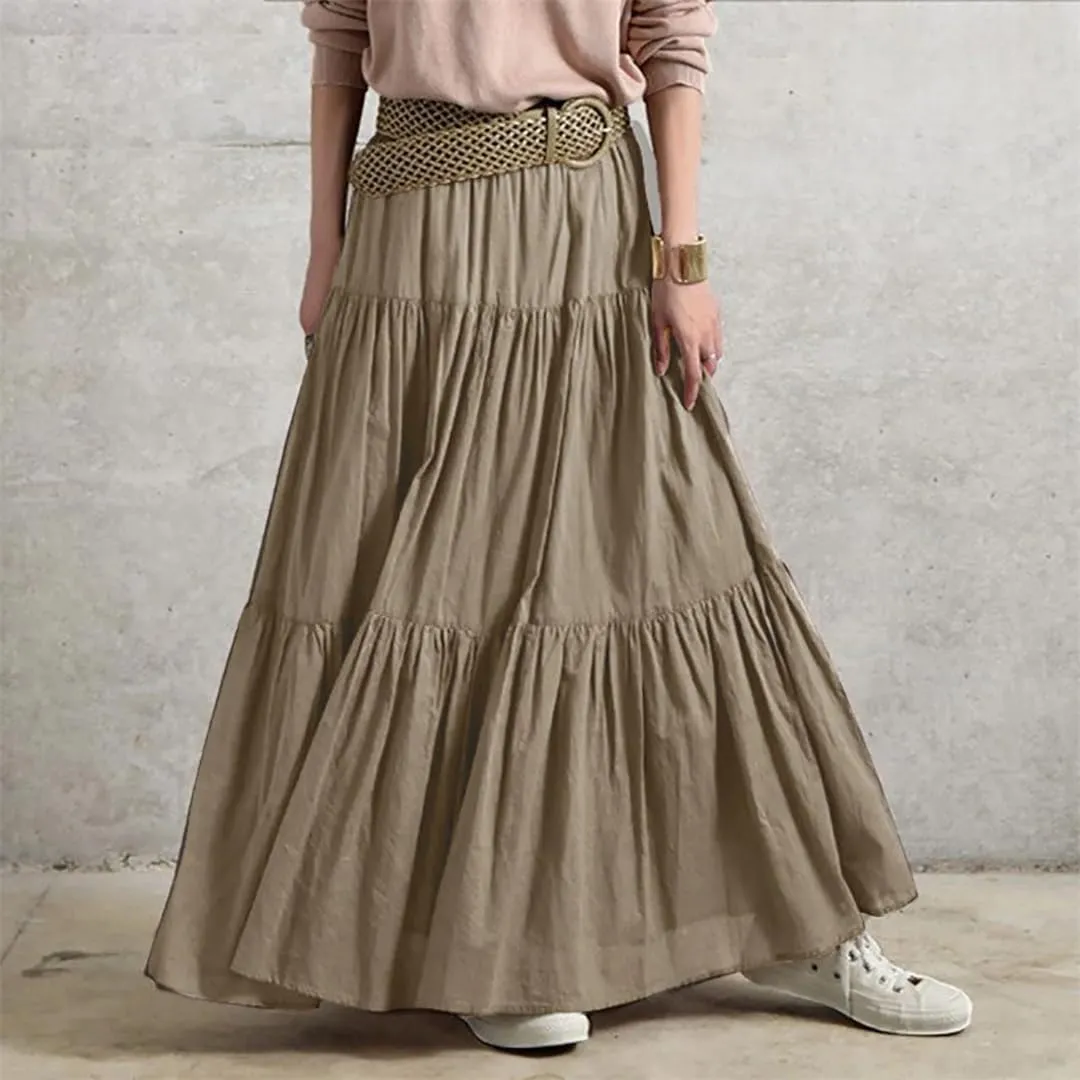 Women Summer Bohemian Swing Beach Skirt High Waist A Line Flowy Layered Ruffle Pleated Long Skirt