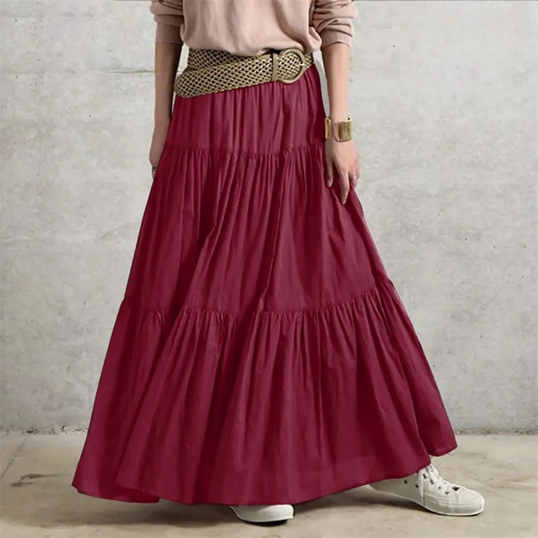 Women Summer Bohemian Swing Beach Skirt High Waist A Line Flowy Layered Ruffle Pleated Long Skirt