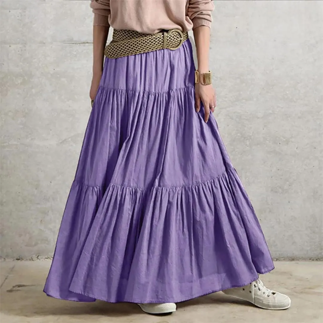 Women Summer Bohemian Swing Beach Skirt High Waist A Line Flowy Layered Ruffle Pleated Long Skirt