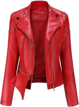Women Vintage Thin Pu Faux Leather Short Jacket Street Female Zipper Retro Moto Biker Coat