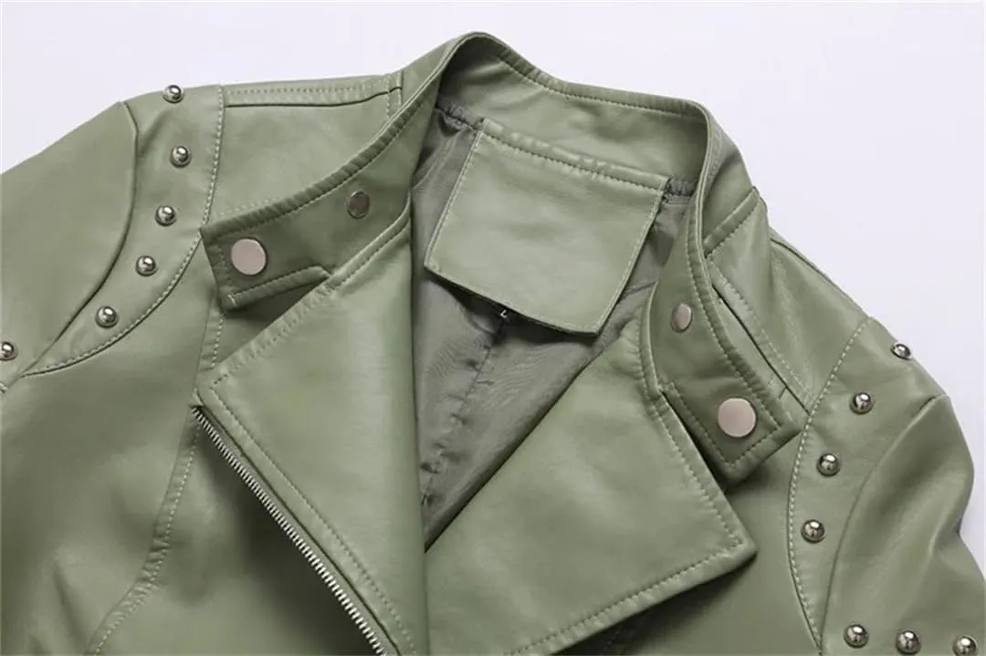 Women Vintage Thin Pu Faux Leather Short Jacket Street Female Zipper Retro Moto Biker Coat