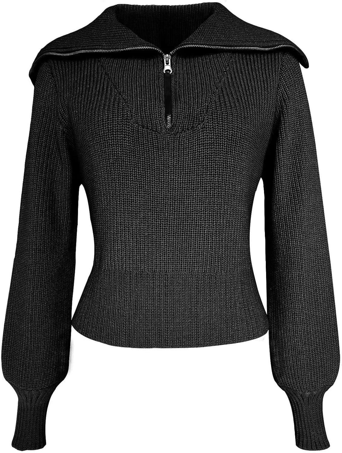 Women Zipper Long Sleeve Turtleneck Sweater Oversized Collared High Neck Pullover Ribbed Knit Solid Jumper Top