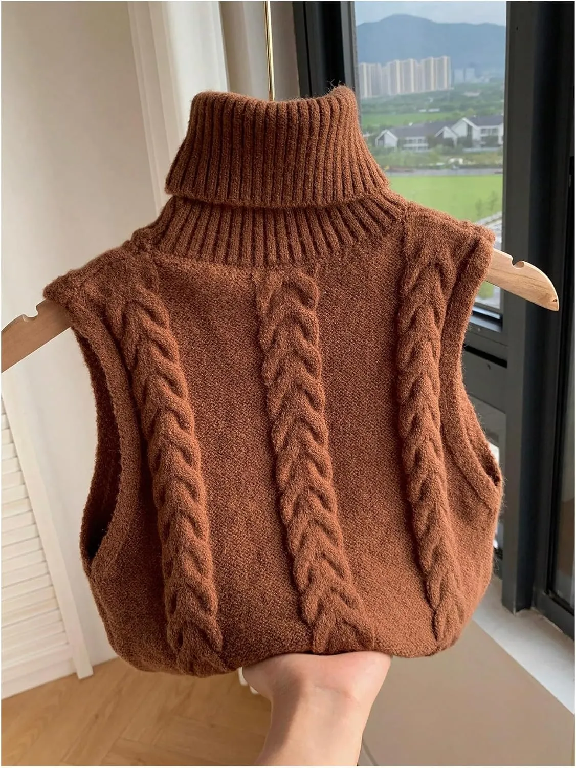 Women's 2 Piece Cable Knit Cropped Sweater Vest High Neck Sleeveless Knit Pullover Top