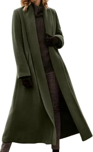 Womens Big Notch Lapel Open Front Wool Blend Peacoat Thicken Oversized Long Jackets Classic Winter Warm Overcoat S-5XL