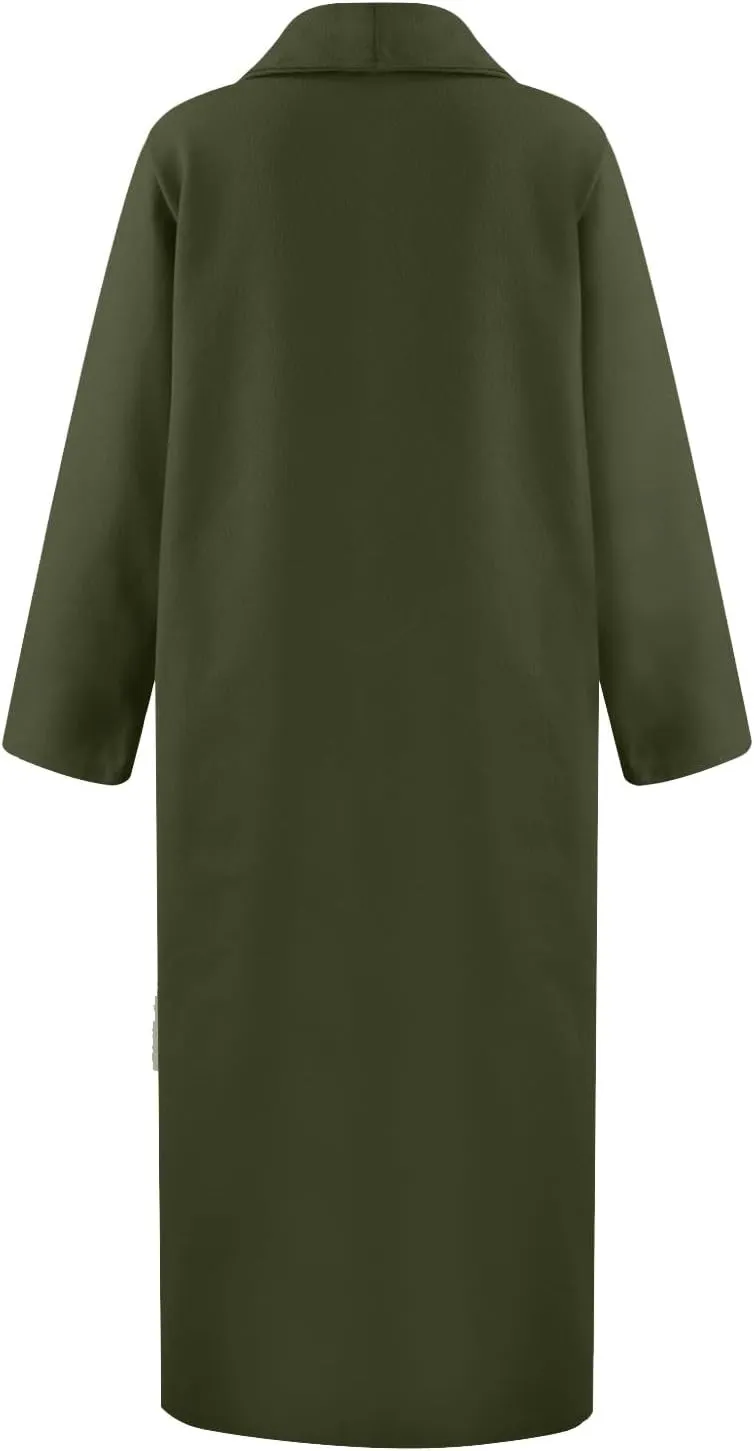Womens Big Notch Lapel Open Front Wool Blend Peacoat Thicken Oversized Long Jackets Classic Winter Warm Overcoat S-5XL