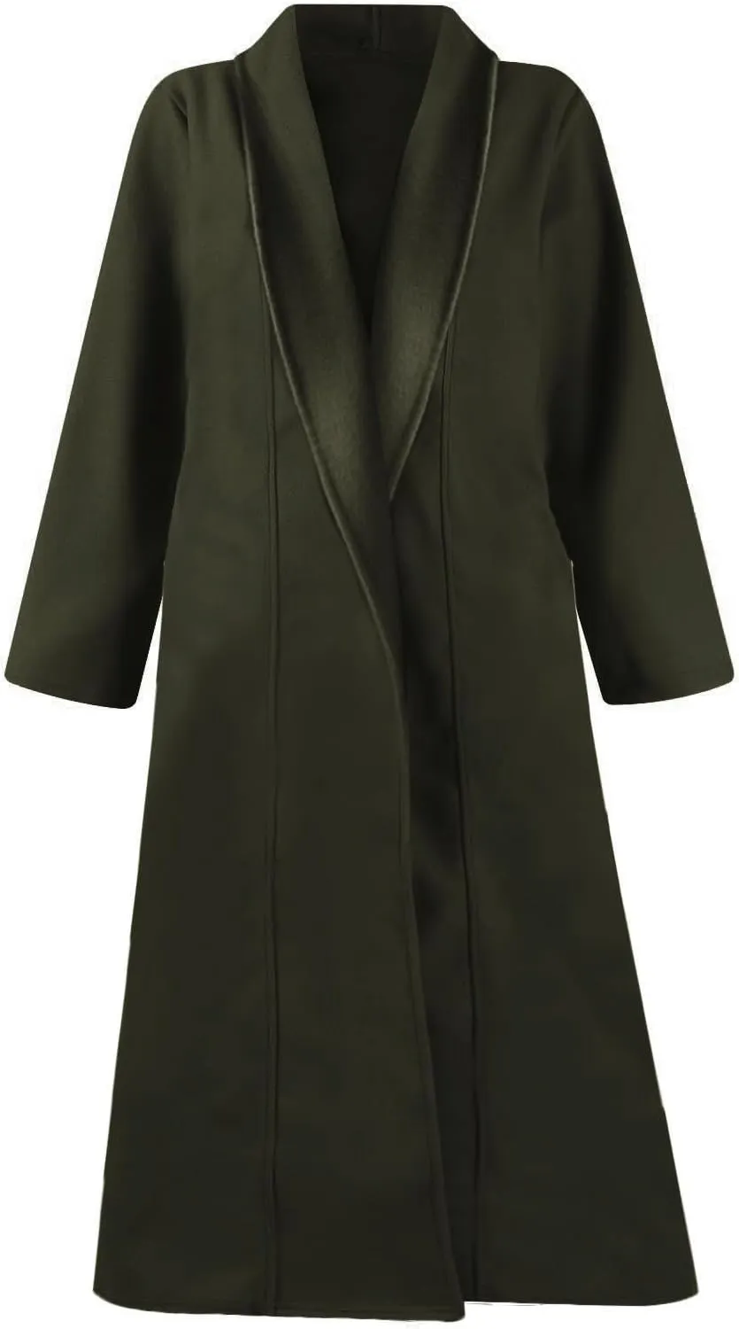 Womens Big Notch Lapel Open Front Wool Blend Peacoat Thicken Oversized Long Jackets Classic Winter Warm Overcoat S-5XL